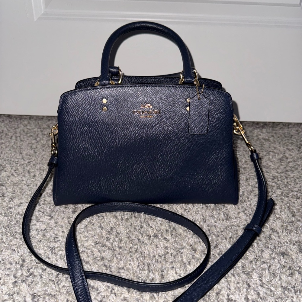 Coach Dark Blue Satchel with Gold Details